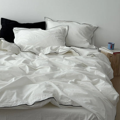 Seren Black-Trim Washed Cotton Bedding Set