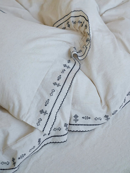 Edda Folk Cross-Stitch Embroidered Washed Cotton Bedding Set