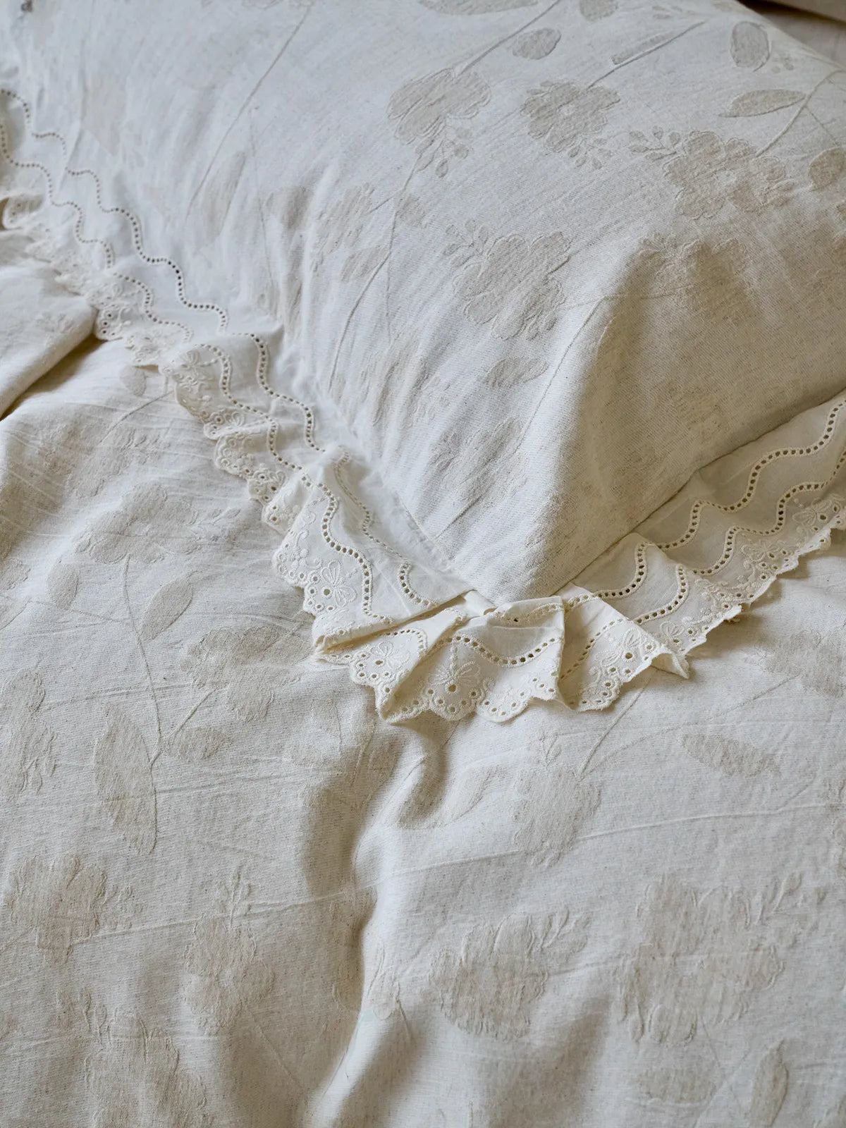 Eloise Eyelet Lace Jacquard Cotton-Linen Bedding Set