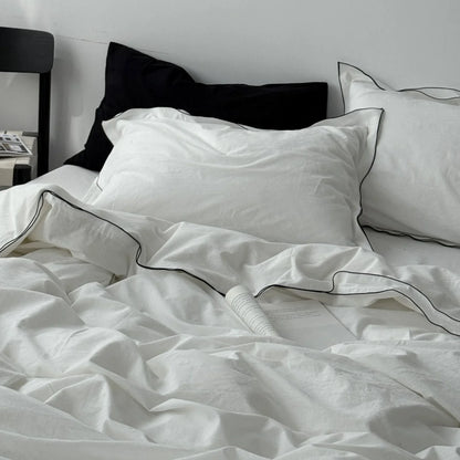 Seren Black-Trim Washed Cotton Bedding Set
