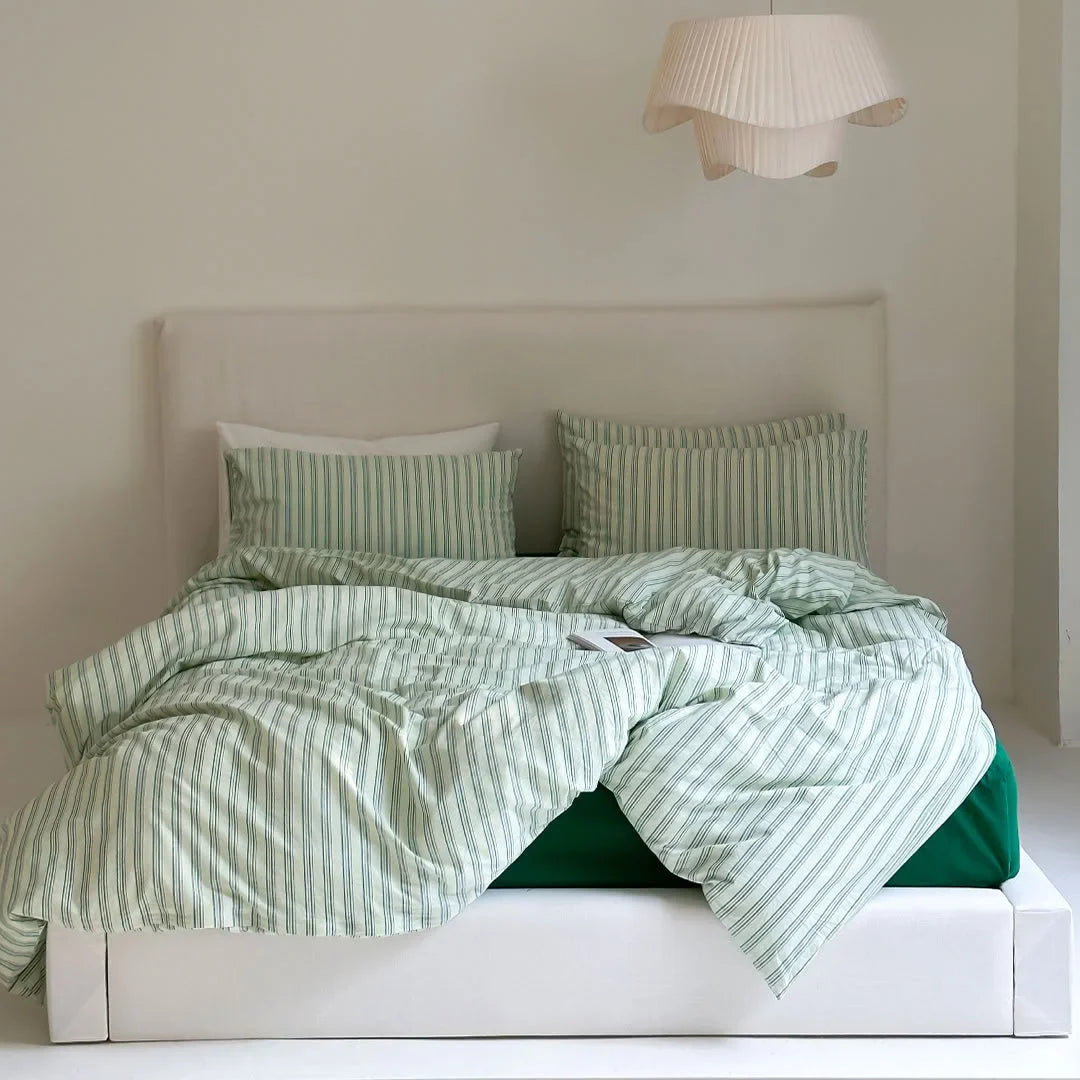 Birch Row Fine-Stripe Washed Cotton Bedding Set