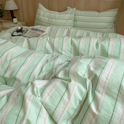 Pastel Mint and Pink_Striped Cotton Duvet Cover