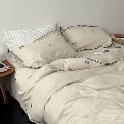 Bluebell Blueberry Embroidered Cotton Bedding Set