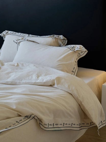 Edda Folk Cross-Stitch Embroidered Washed Cotton Bedding Set
