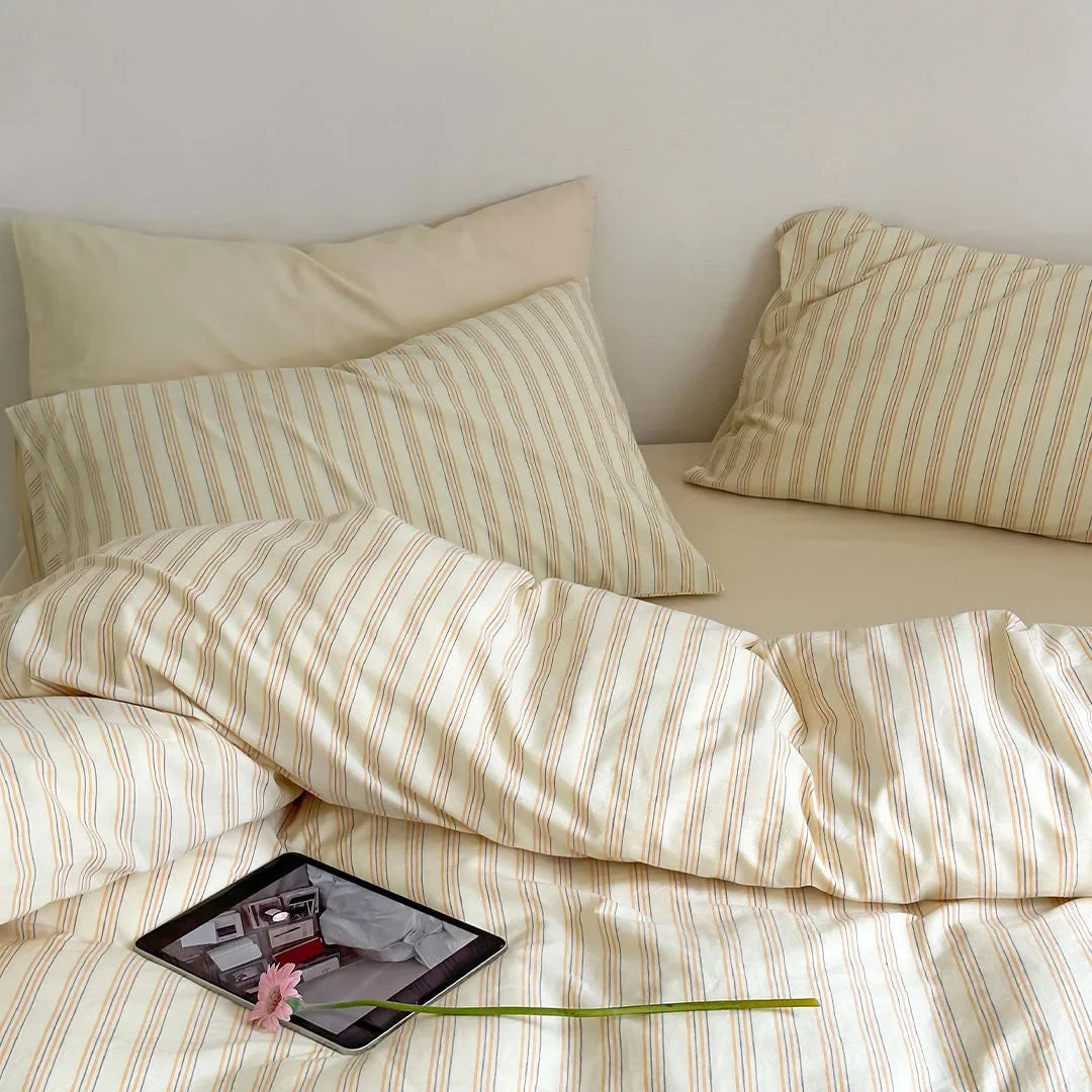 Birch Row Fine-Stripe Washed Cotton Bedding Set