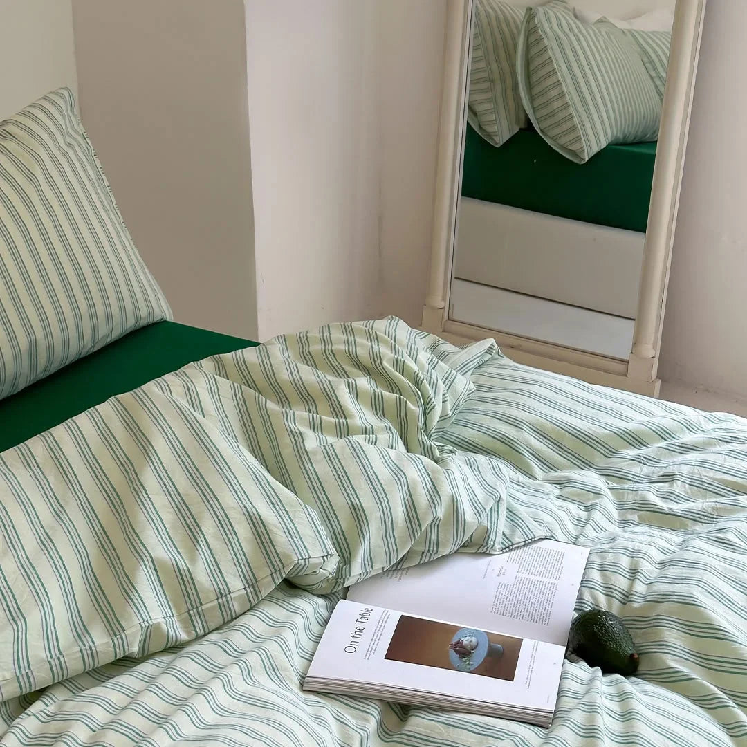 Birch Row Fine-Stripe Washed Cotton Bedding Set