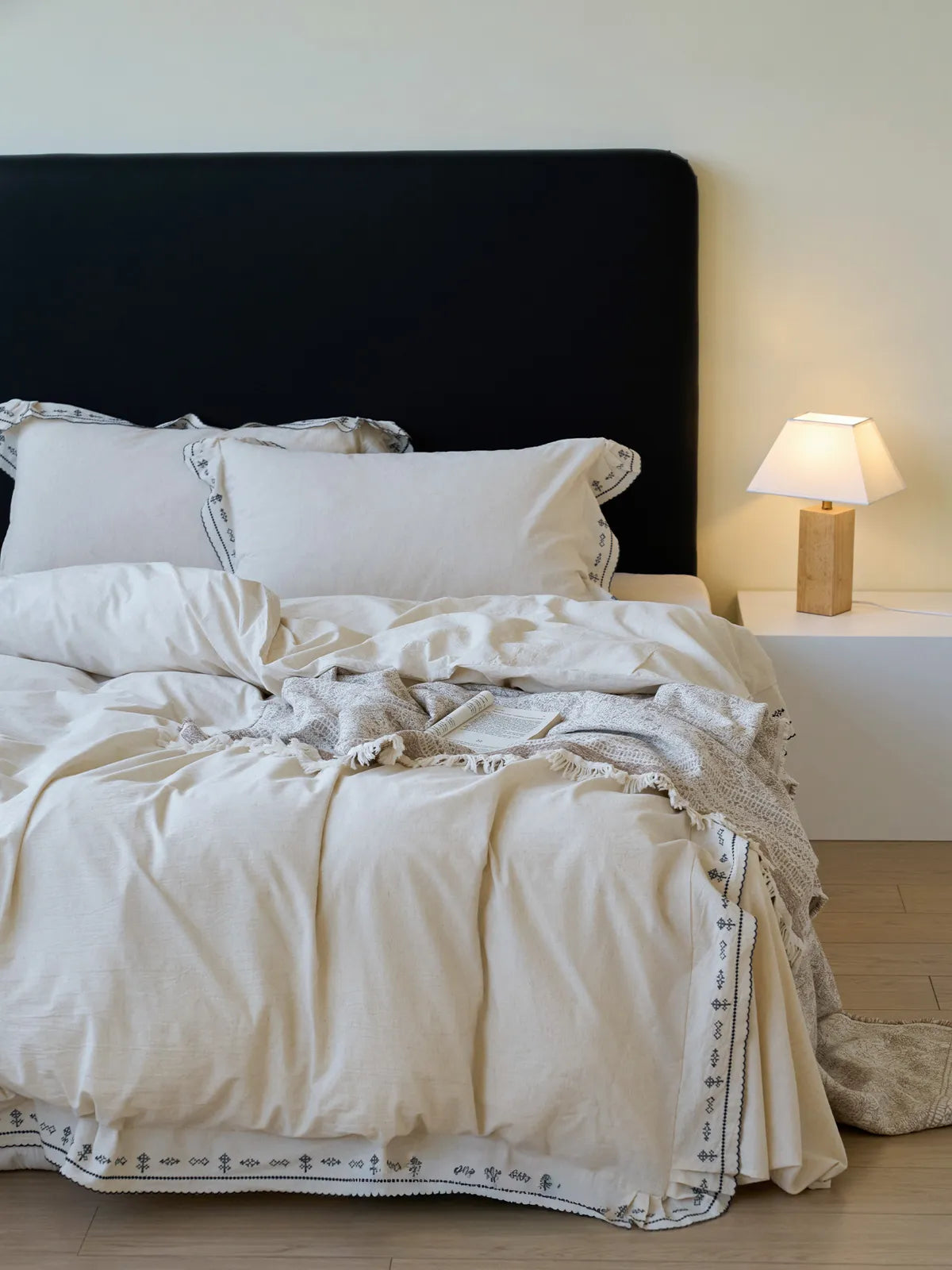 Edda Folk Cross-Stitch Embroidered Washed Cotton Bedding Set