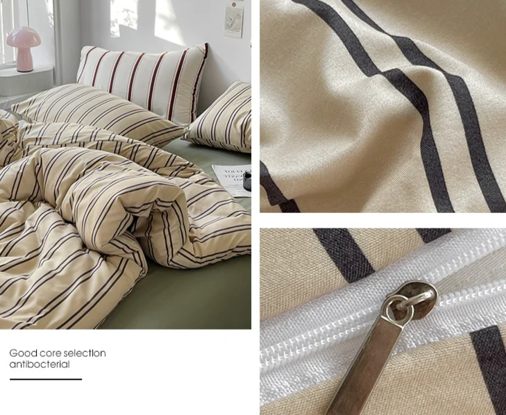 Cream & White Lines Striped Bedding Set – Cafe Inspired