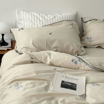 Bluebell Blueberry Embroidered Cotton Bedding Set