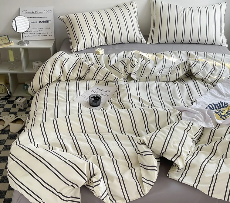 Cream & White Lines Striped Bedding Set – Cafe Inspired