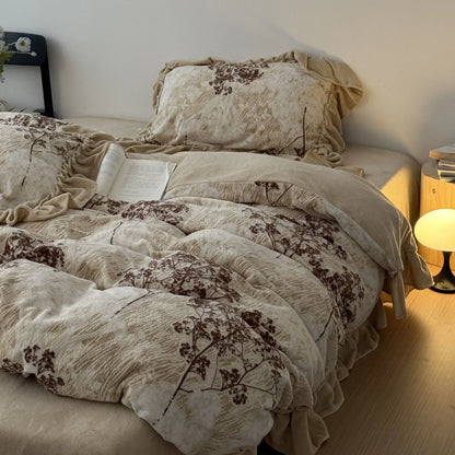 Adeline Vintage Botanical Branch Fleece Bedding Set