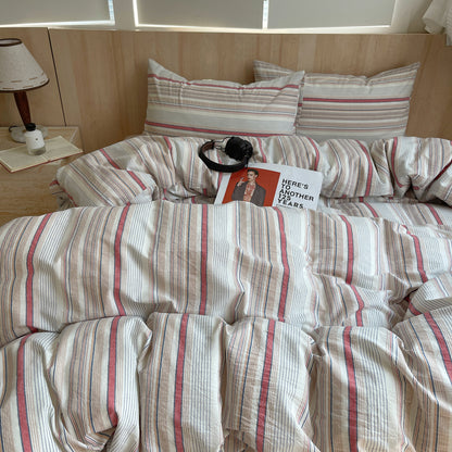 Red Beige Striped Cotton Duvet Cover