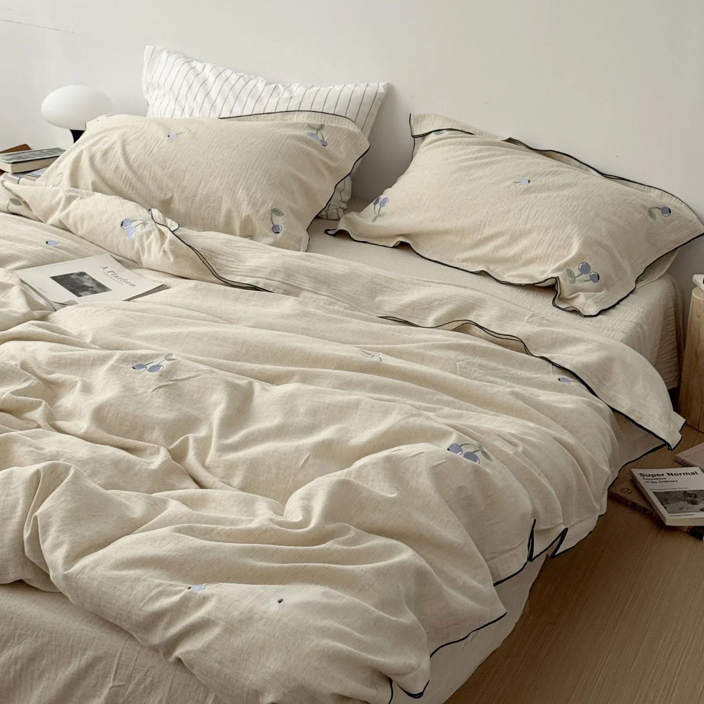 Bluebell Blueberry Embroidered Cotton Bedding Set