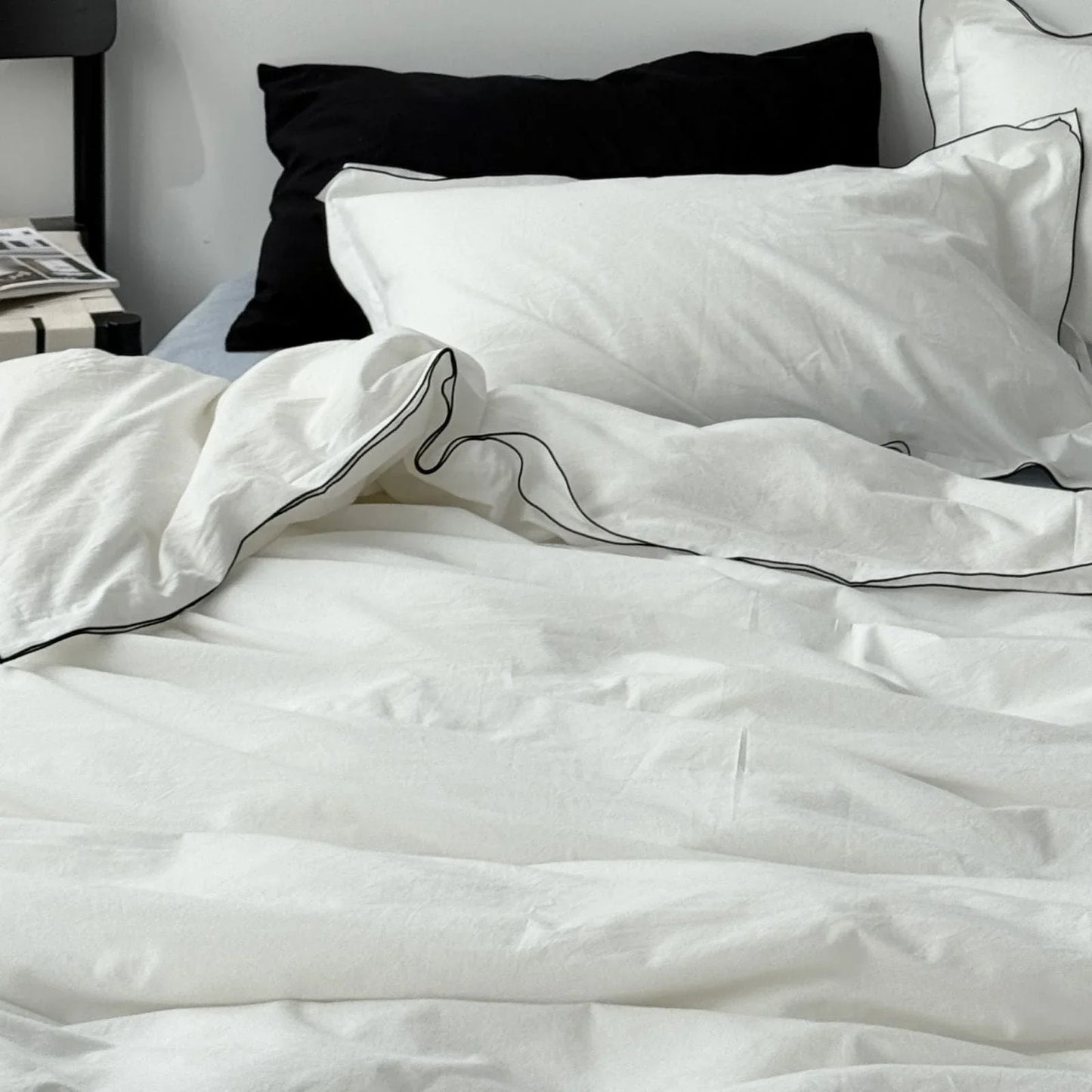 Seren Black-Trim Washed Cotton Bedding Set
