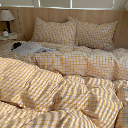 Butter Yellow Plaid Cotton Duvet Cover