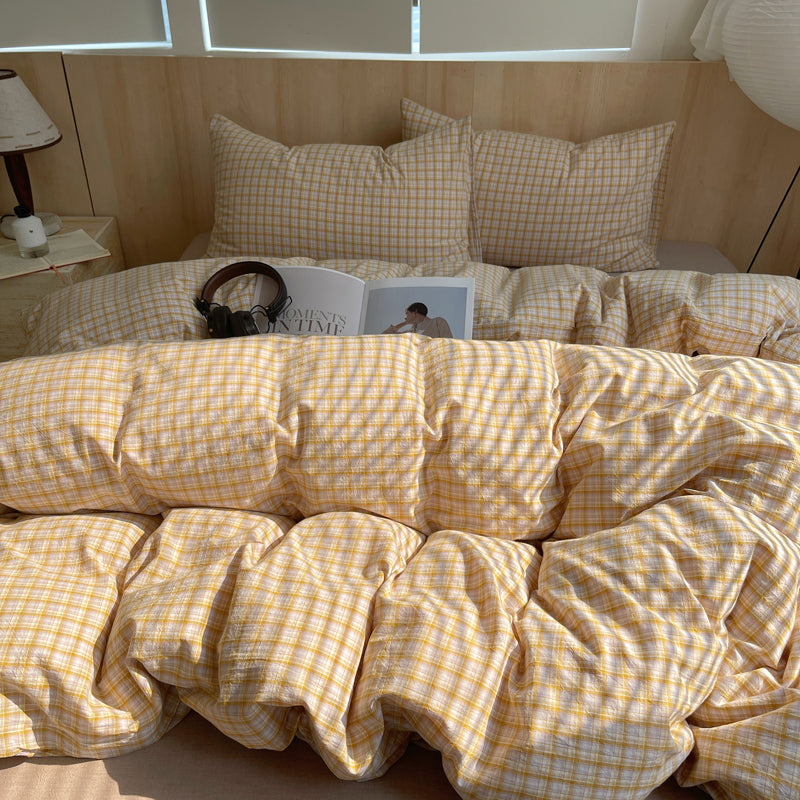 Butter Yellow Plaid Cotton Duvet Cover