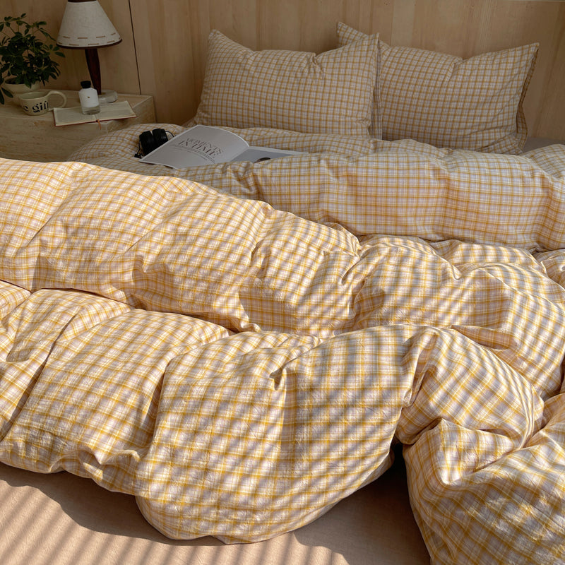 Butter Yellow Plaid Cotton Duvet Cover