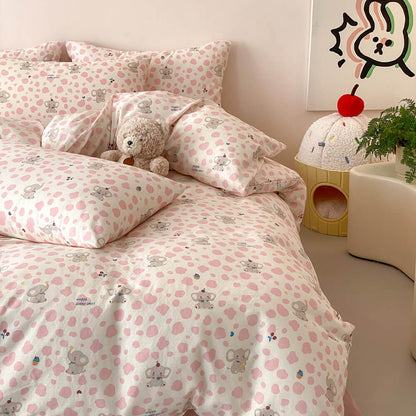 Pippa Elephant Spot Cotton Bedding Set - corner view of elephant duvet cover and pillowcases - WhisperLinens