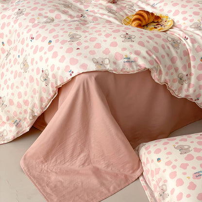 Pippa Elephant Spot Cotton Bedding Set - blush pink sheet under the spotted duvet cover - WhisperLinens