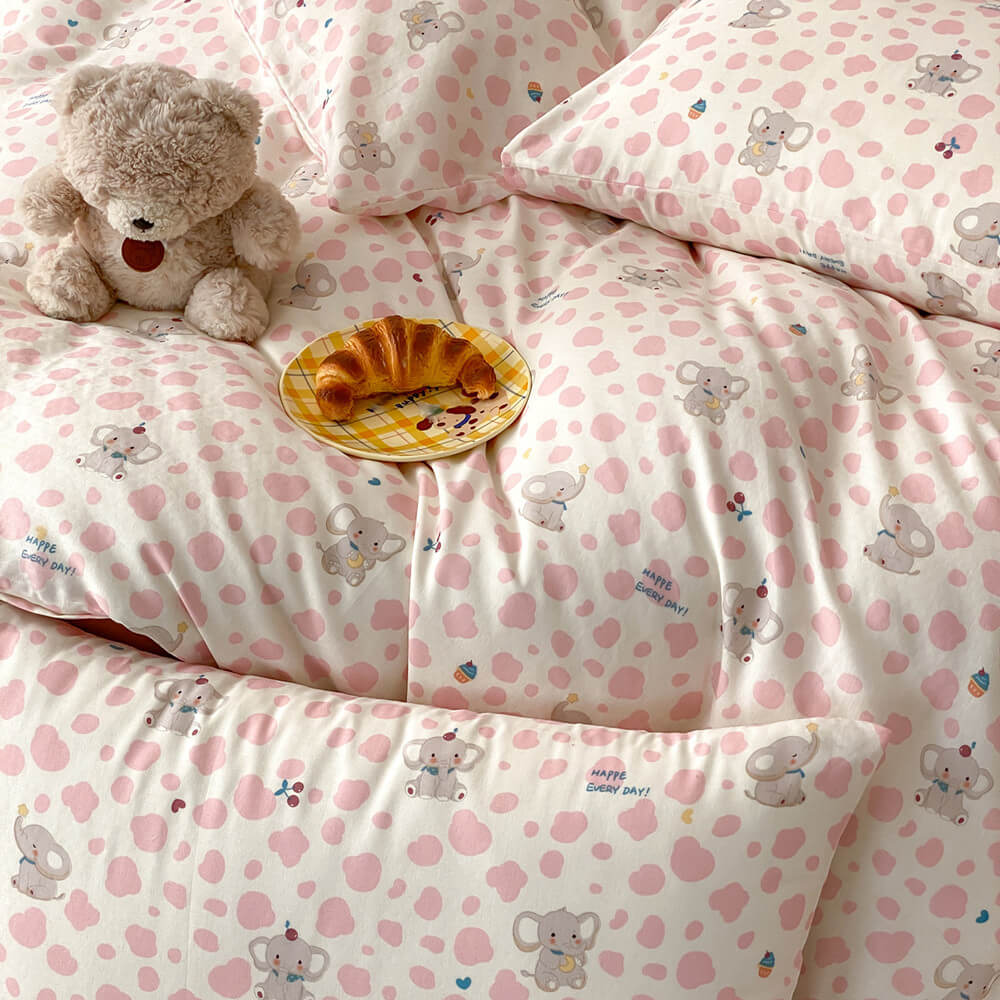 Pippa Elephant Spot Cotton Bedding Set - spotted elephant print on the duvet cover and pillowcases - WhisperLinens