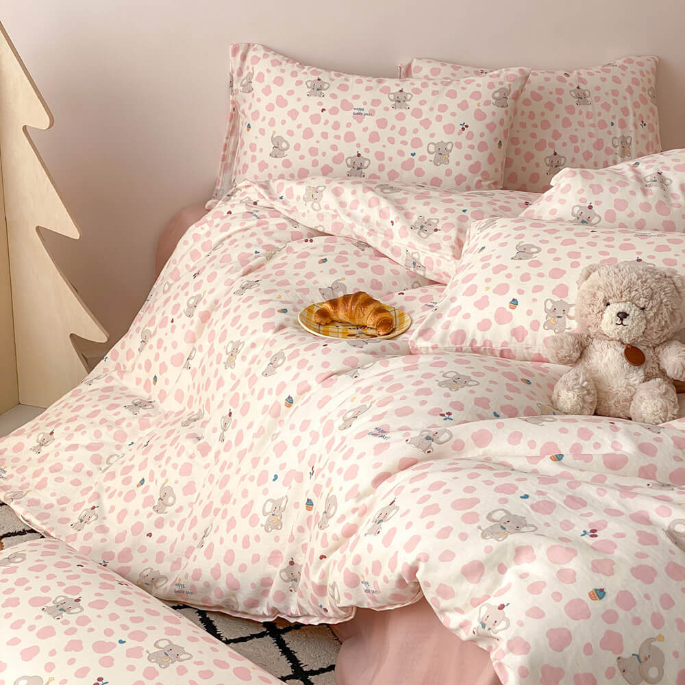 Pippa Elephant Spot Cotton Bedding Set - rumpled spotted duvet cover with matching pillowcases - WhisperLinens