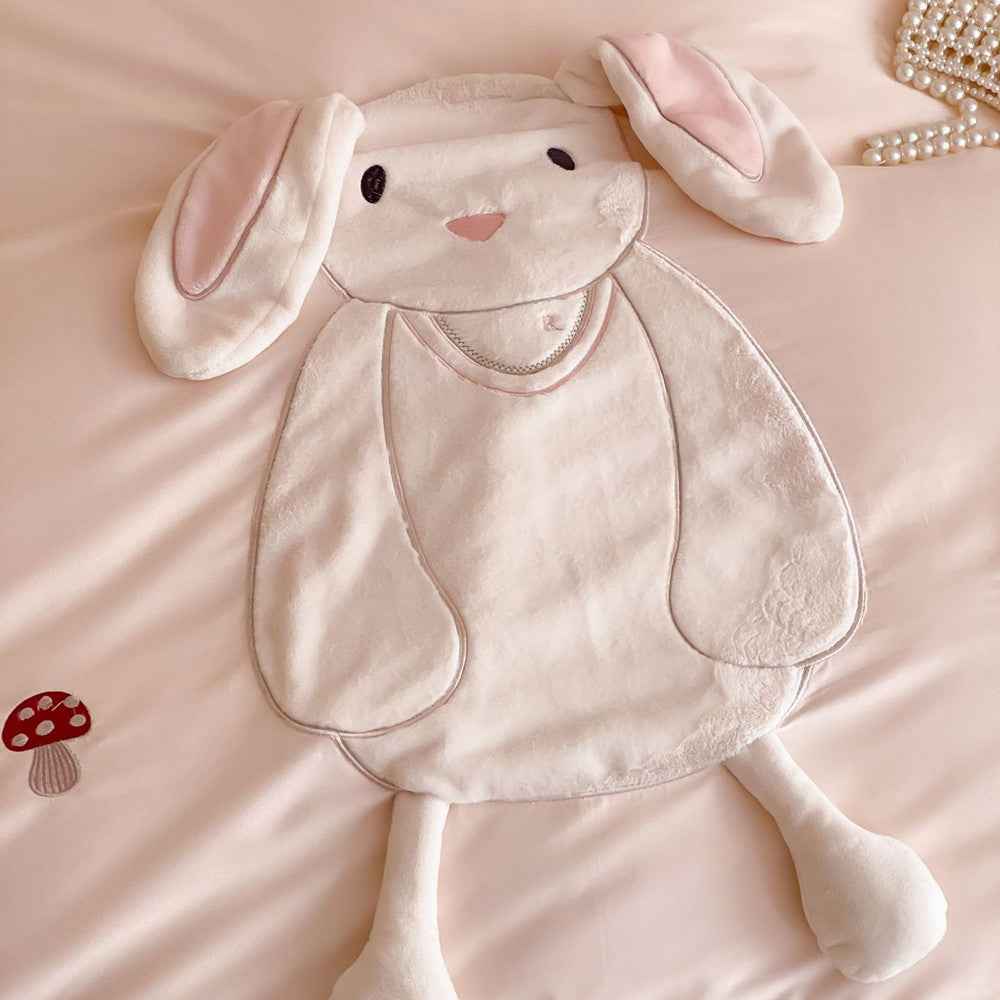 Bramble Bunny Appliqué Cotton Bedding Set - Blush Pink Bunny - WhisperLinens