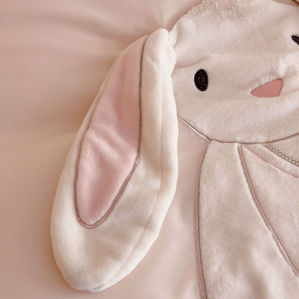Bramble Bunny Appliqué Cotton Bedding Set - Blush Pink Bunny - WhisperLinens