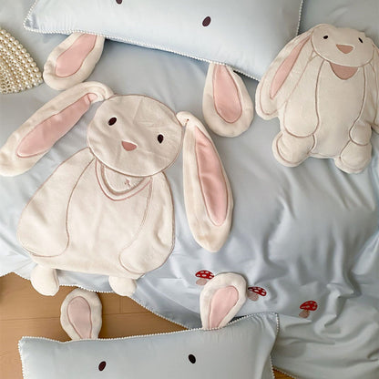 Bramble Bunny Appliqué Cotton Bedding Set - Powder Blue Bunny - WhisperLinens
