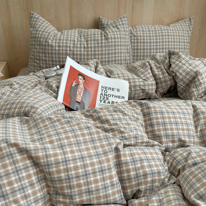 Mocha Grey Plaid Cotton Duvet Cover