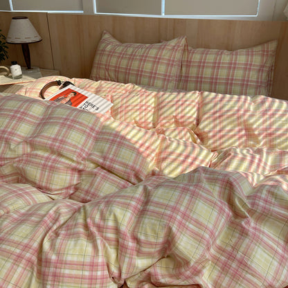 Pink Lemonade Plaid Cotton Duvet Cover
