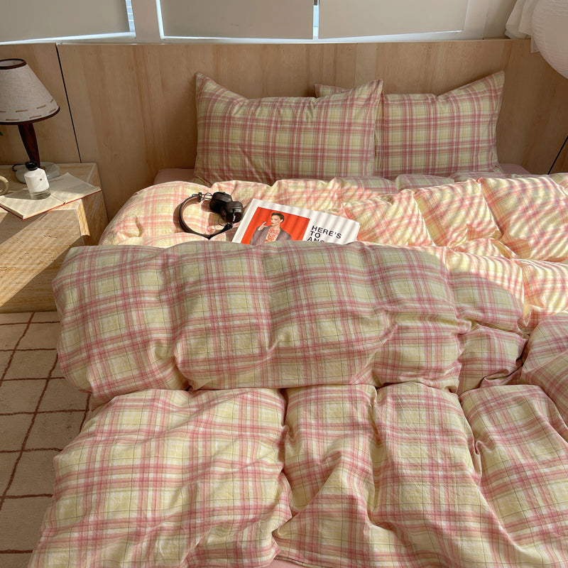 Pink Lemonade Plaid Cotton Duvet Cover