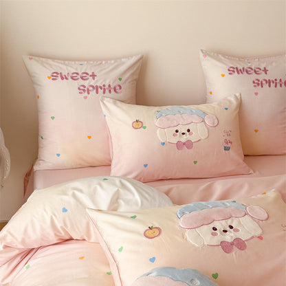Bonbon Puppy Appliqué Cotton Bedding Set - Blush Pink Puppy - WhisperLinens
