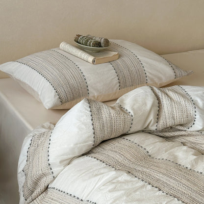 Textured Stripe Cotton Duvet Cover Set