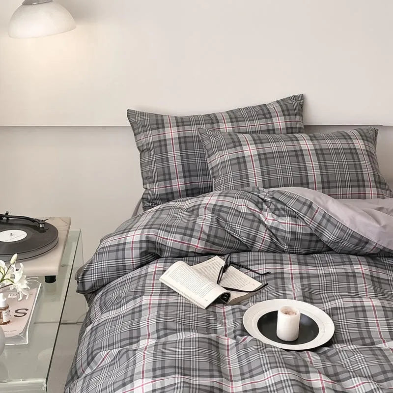 Grey Checks Bedding Set