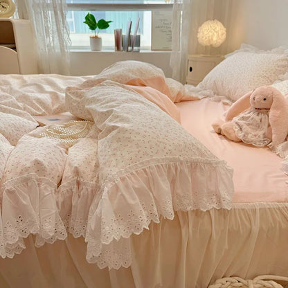 Romantic Ruffle Bedding Set / Soft Blush Pink