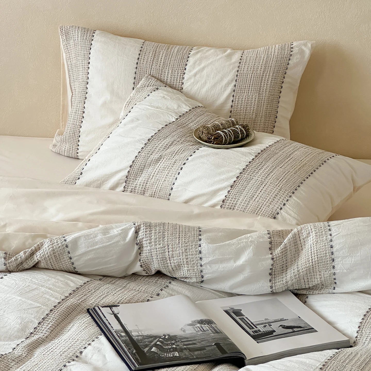 Textured Stripe Cotton Duvet Cover Set