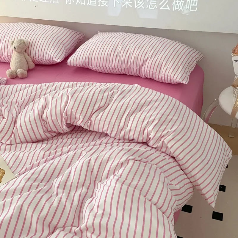 Calm Stripe Bedding Set / White & Pink