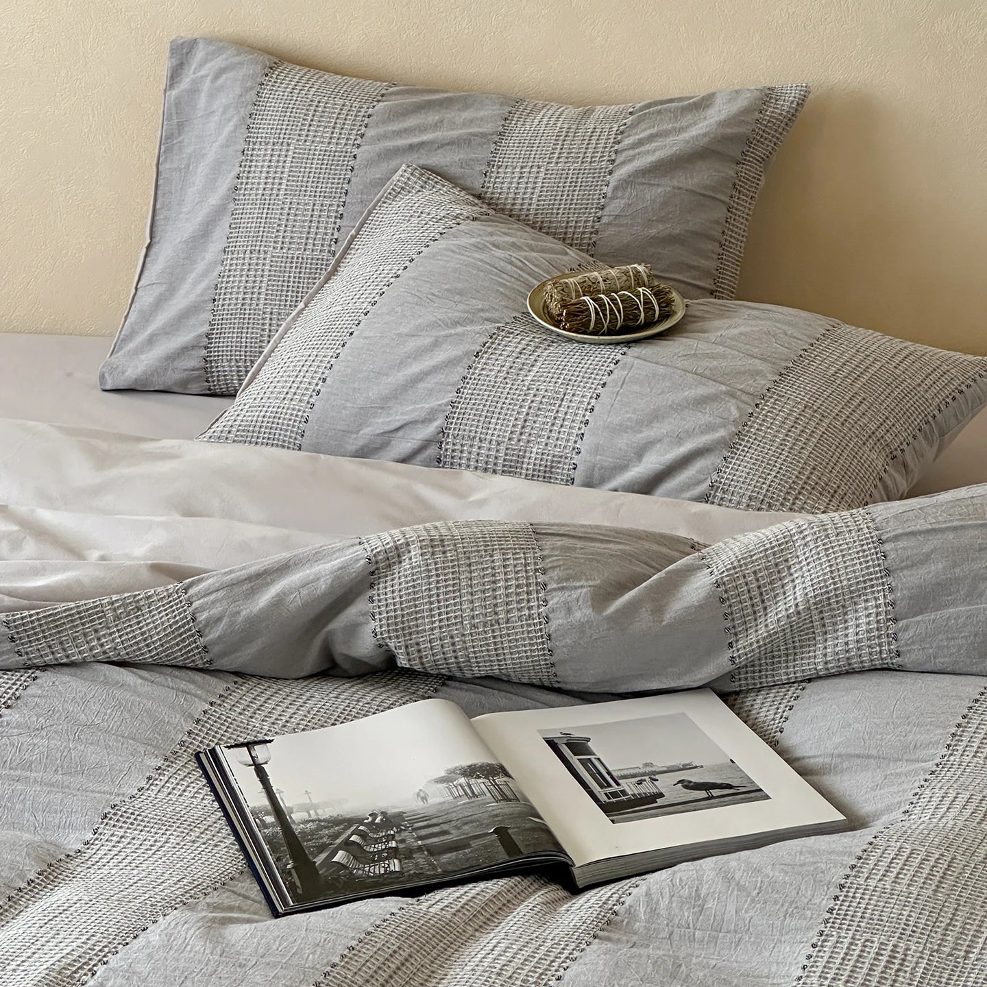 Textured Stripe Cotton Duvet Cover Set