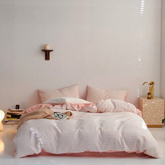 Sunrise Stripes Bedding Set / Light Pink