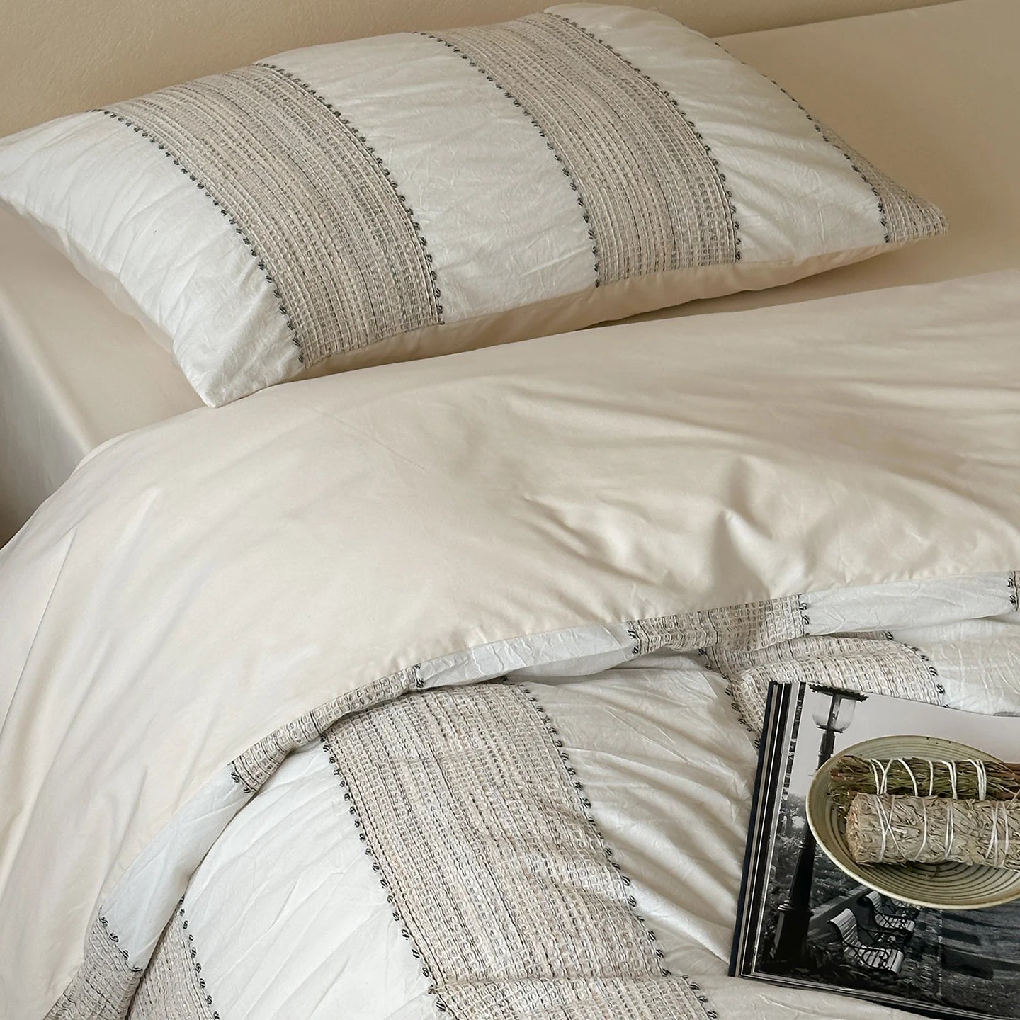 Textured Stripe Cotton Duvet Cover Set