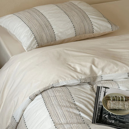Textured Stripe Cotton Duvet Cover Set