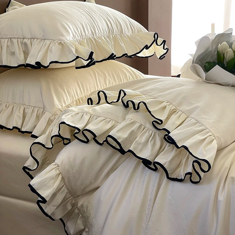 Ivory Ruffle Cotton Duvet Cover Set