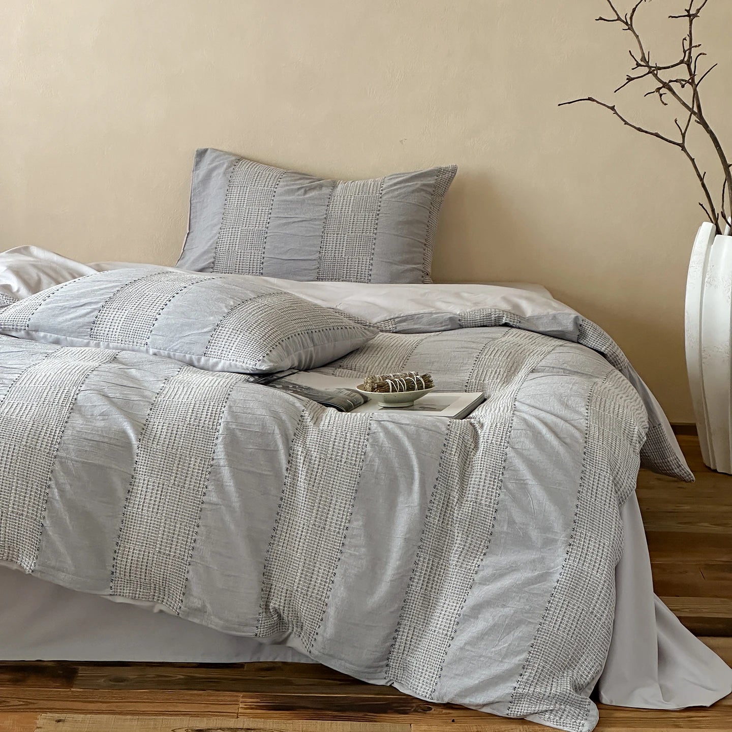 Textured Stripe Cotton Duvet Cover Set
