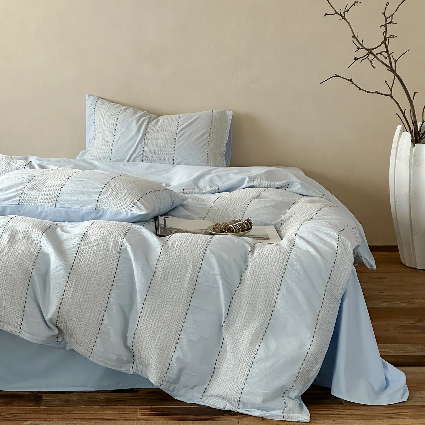 Textured Stripe Cotton Duvet Cover Set