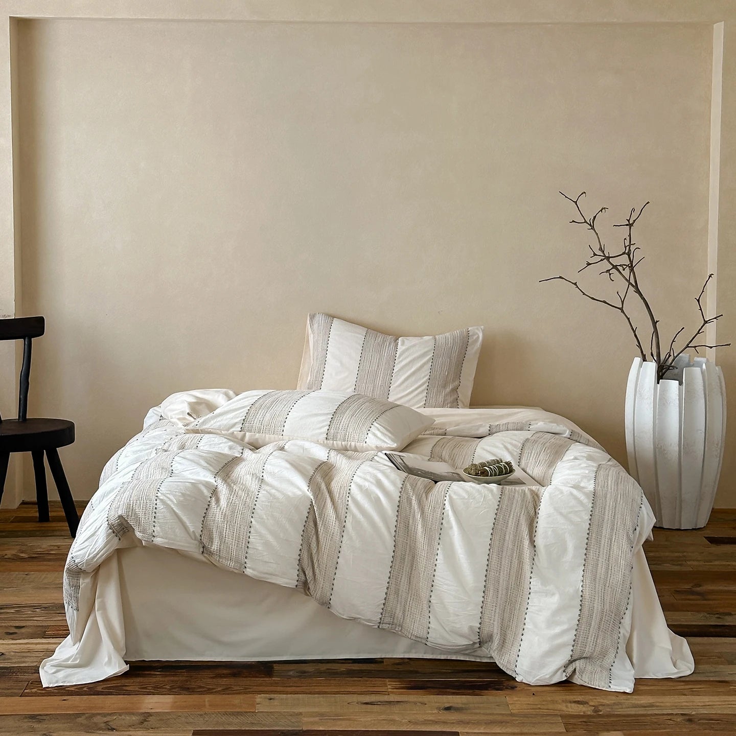 Textured Stripe Cotton Duvet Cover Set