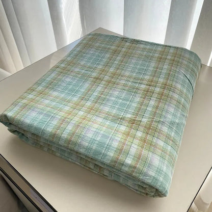 Mint Beige Plaid Cotton Flat Sheet