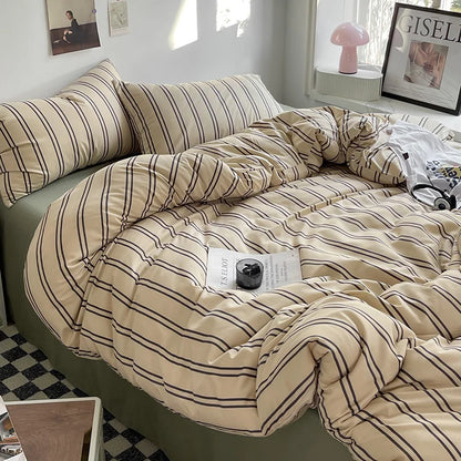 Cream & White Lines Striped Bedding Set – Cafe Inspired