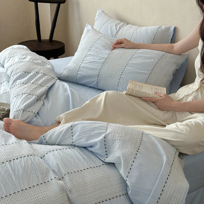 Textured Stripe Cotton Duvet Cover Set