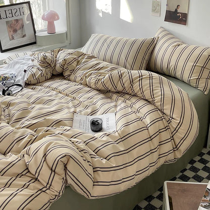 Cream & White Lines Striped Bedding Set – Cafe Inspired