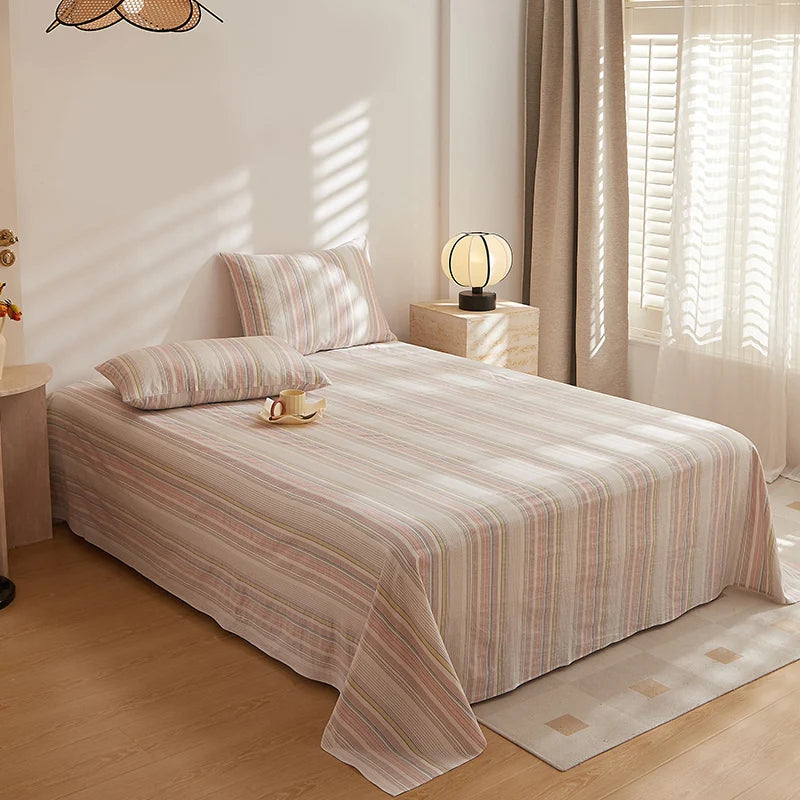 Pastel Mix Striped Cotton Bedding Flat Sheet
